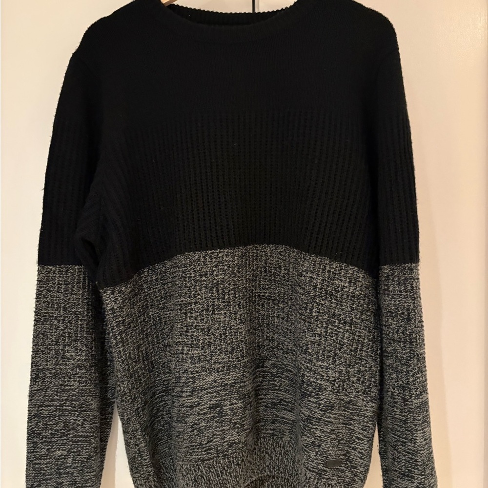 Black and Gray Colorblock Crewneck Sweater